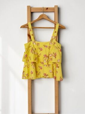 Abound Yellow Floral Tiered Cami Tank Top Square Neck Boho XS
